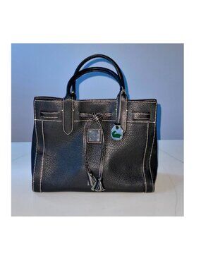 Dooney & Bourke East/West Satchel Shoulder Bag Black Pebbled Leather Vintage